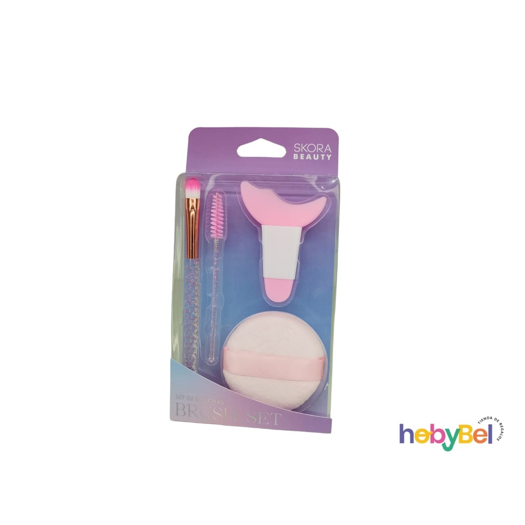 Set blander, brocha , stencil y cepillo cejar para maquillaje x4 -x1u (38954U)