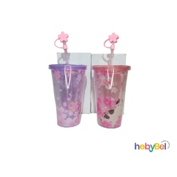 [JL45022] Vaso 450ml Floreado transparente c/ cubre sorbete x1u (JL45022U)